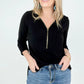 Front Zip-Up 3/4 Sleeve Top