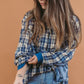Comfy Half Zip Plaid Chambray Mixed Pullover