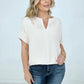 Woven Airflow Split Neck Short Sleeve Top