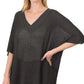 Oversized V-Neck Sheer Knit Top