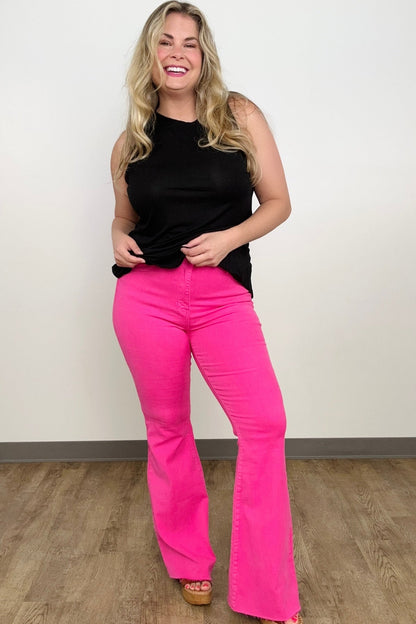 Judy Blue Garment Dyed Flare Jeans - Pink