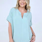 Woven Airflow Split Neck Short Sleeve Top