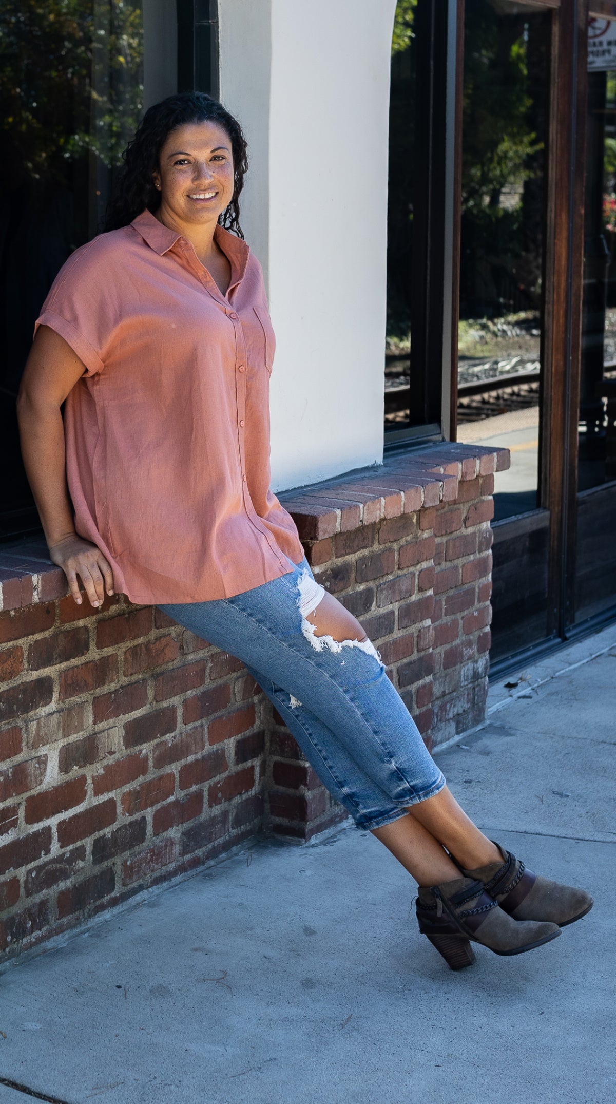 Rae Mode Solid Linen Oversize Fit Buttoned Top