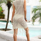 Fringe Trim Sleeveless Openwork Cover-Up Dress
