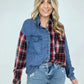 Washed Plaid Denim Shirt with Flap Pockets