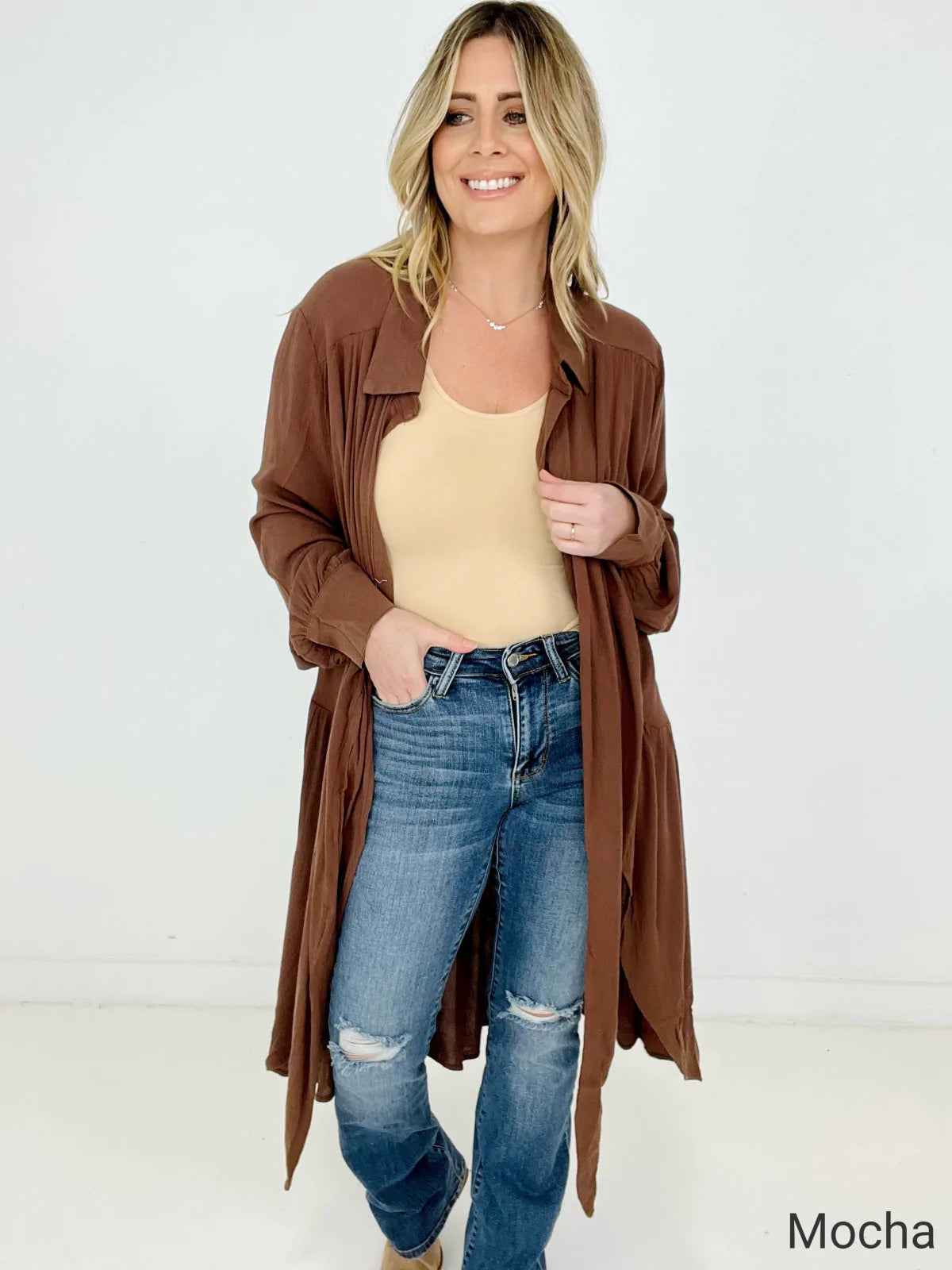 Solid Mineral Washed Tie Front Top