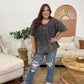Zenana Acid Wash Oversized Front Pocket Raw Edge Boyfriend Tee