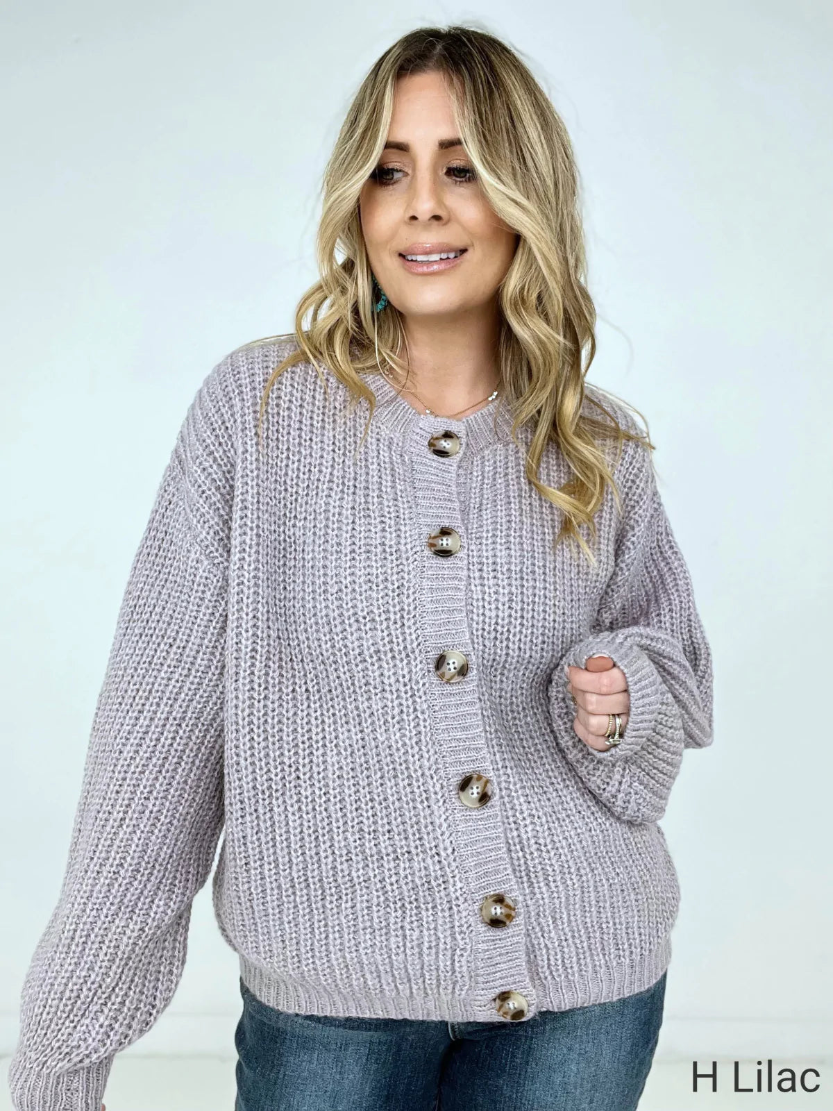Solid Balloon Sleeve Button Front Cardigan