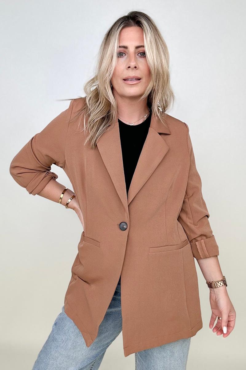 Cotton Bleu Classic Oversized Jacket Blazer in Black and Camel