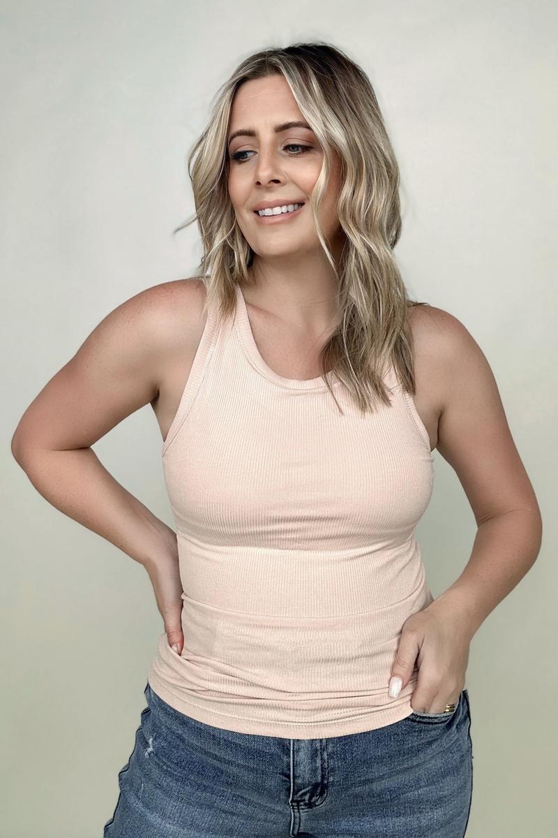 Total Brami Slim Fit High Neck Ribbed Tank Top - Multiple Colors