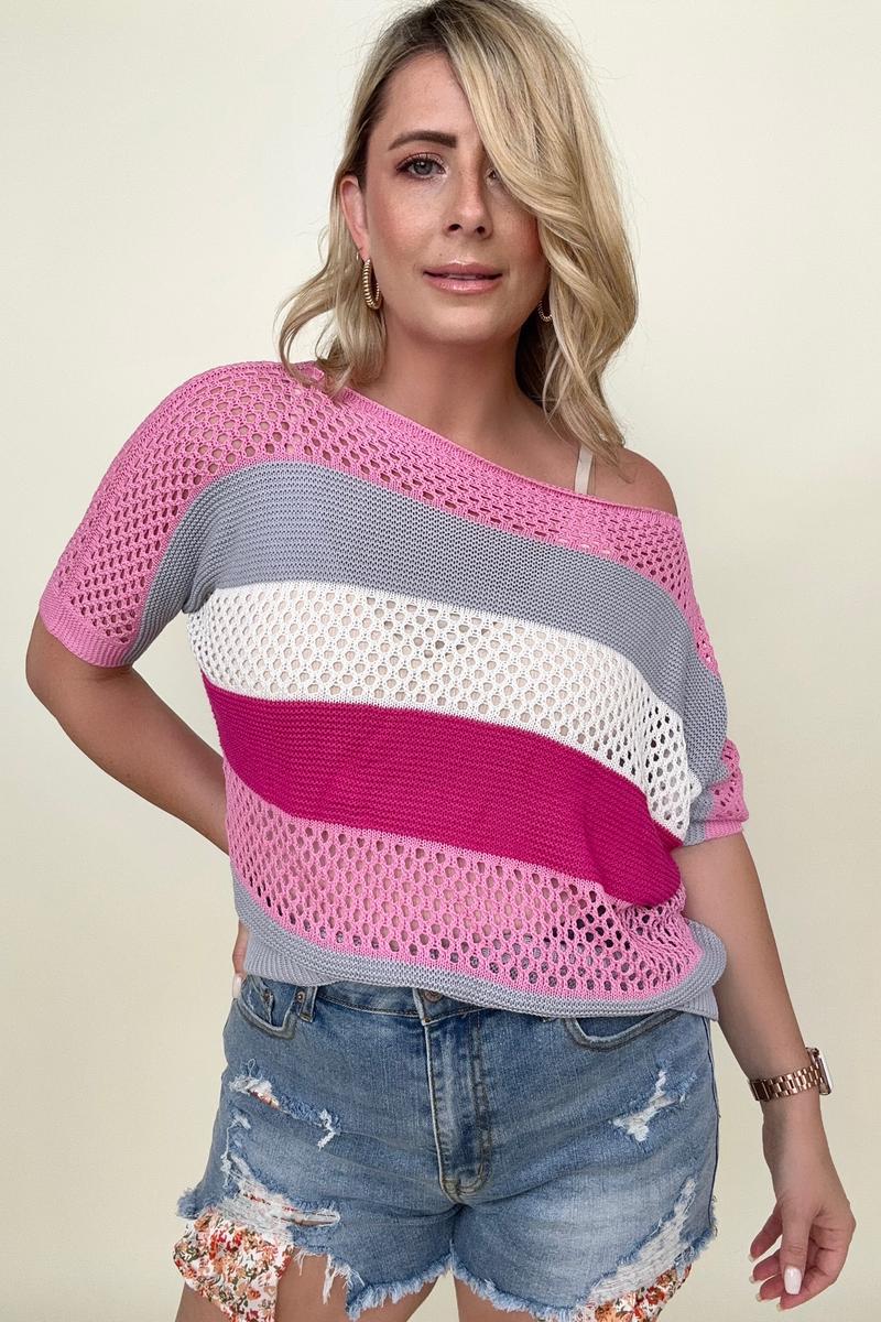 Colorblock Crochet Knit Top