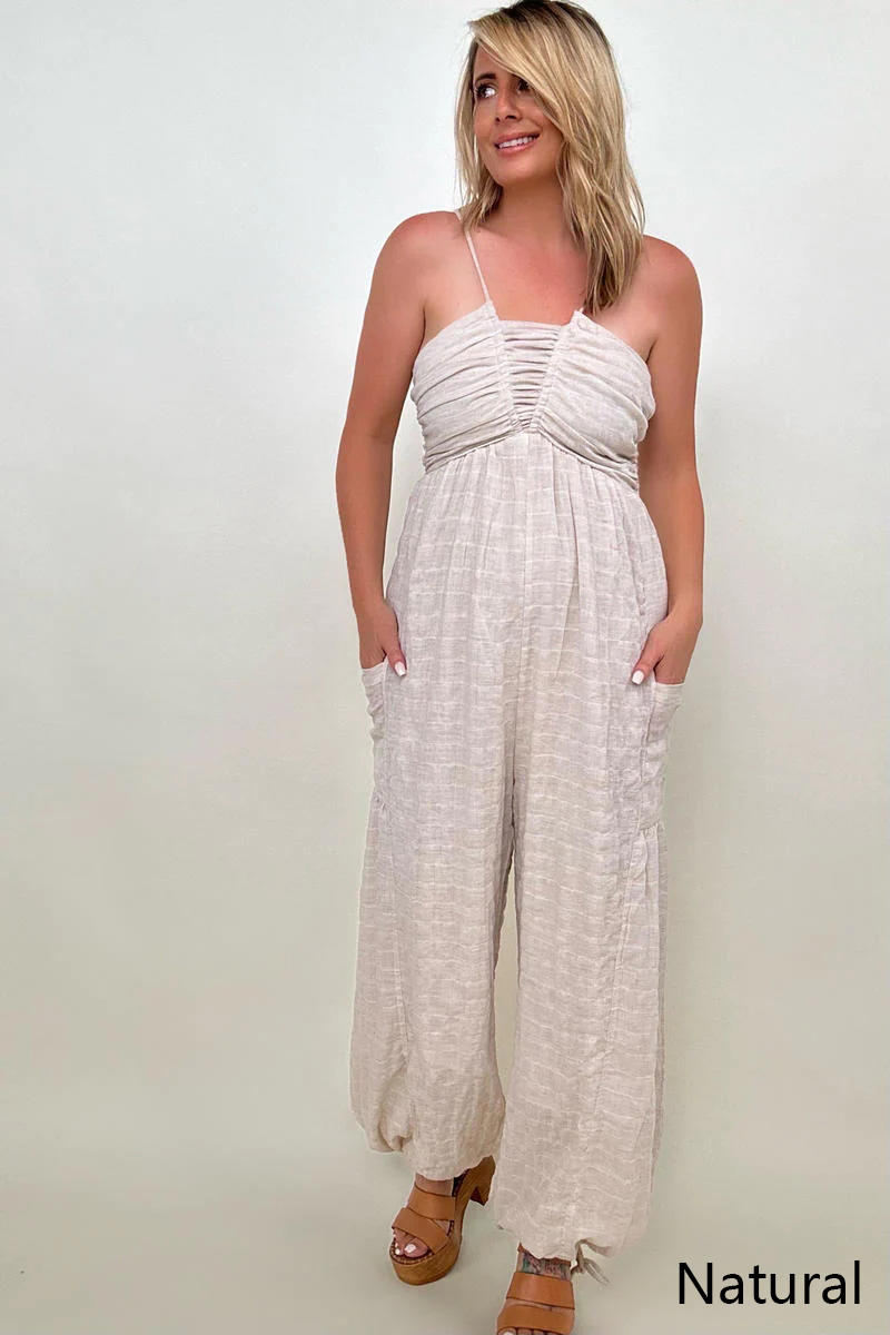 Sleeveless Halter Tie Back Woven Jumpsuit