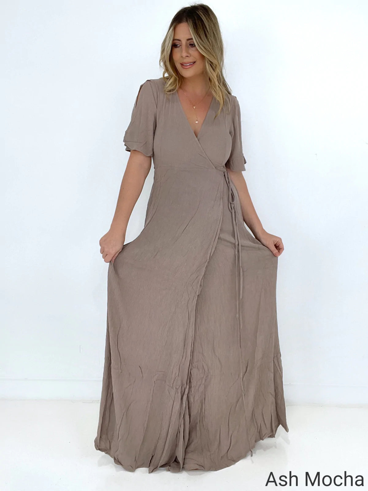 Crinkle Gauze Wrap Maxi Dress