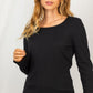 Boat Neck Long Sleeve Solid Ribbed Knit Top