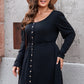 Plus Size Button Front Long Sleeve Dress - (Gray, Pink, Black and Green)