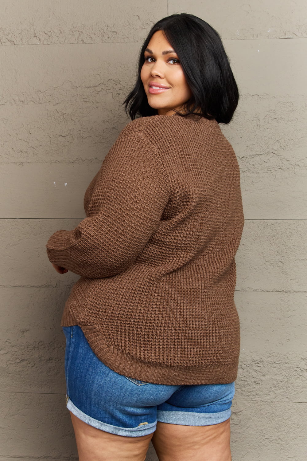 Plus Size - Breezy Days Waffle Knit Sweater in Chestnut