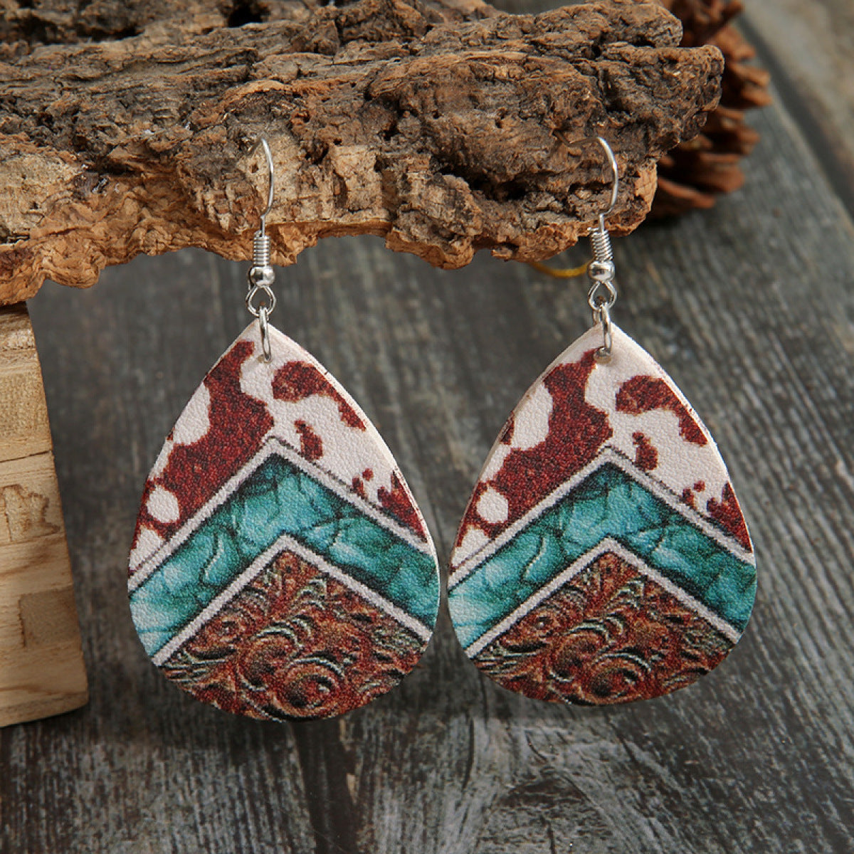 Retro Teardrop Cow/Leopard Pattern Drop Earrings