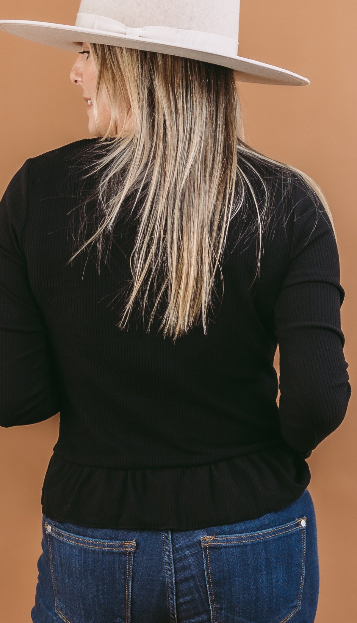 Square Neck Long Sleeve Solid Shirred Hemline Knit Top