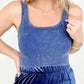 Mineral Washed Ribbed Square Neck Cropped Tank Top