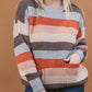 Multi Stripe Round Neck Long Sleeve Sweater with Pockets