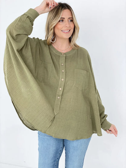 Textured Cotton Linen Oversized Top