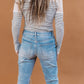 Long Sleeve Striped Bodysuit W/ Lace Trim