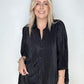 Pleated Button Down Top And Shorts Set in Black