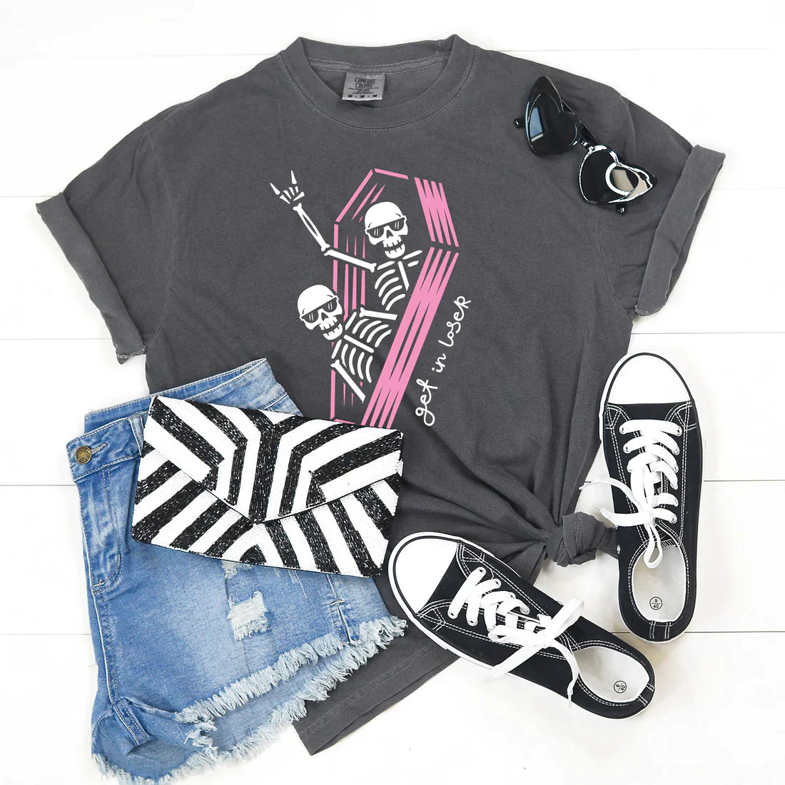 PREORDER: Get In Loser Funny Skeleton Graphic Tee