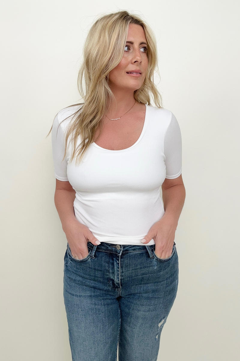 Total Brami Basic Ribbed Fitted Tee with Built In Bra