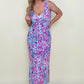 Abstract Floral Print Sleeveless Maxi Dress