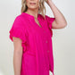 Woven Button Down Ruffle Sleeve Top - Multiple Colors