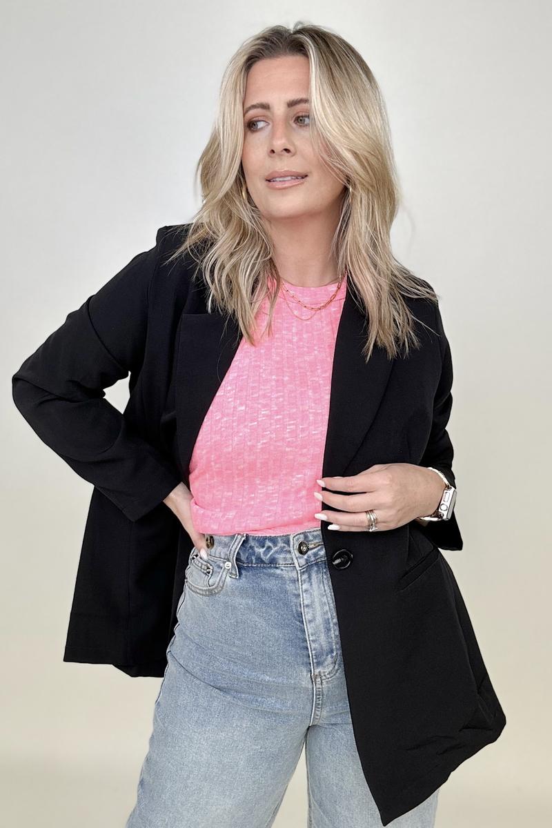 Cotton Bleu Classic Oversized Jacket Blazer in Black and Camel