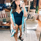 Side Trip Draped Kimono in Teal