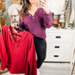 Long Sleeve Waffle Knit Top In Cranberry