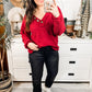 Long Sleeve Waffle Knit Top In Cranberry
