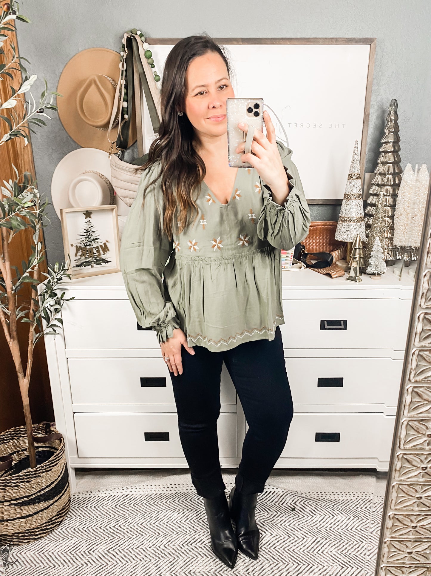 Embroidered Babydoll Blouse