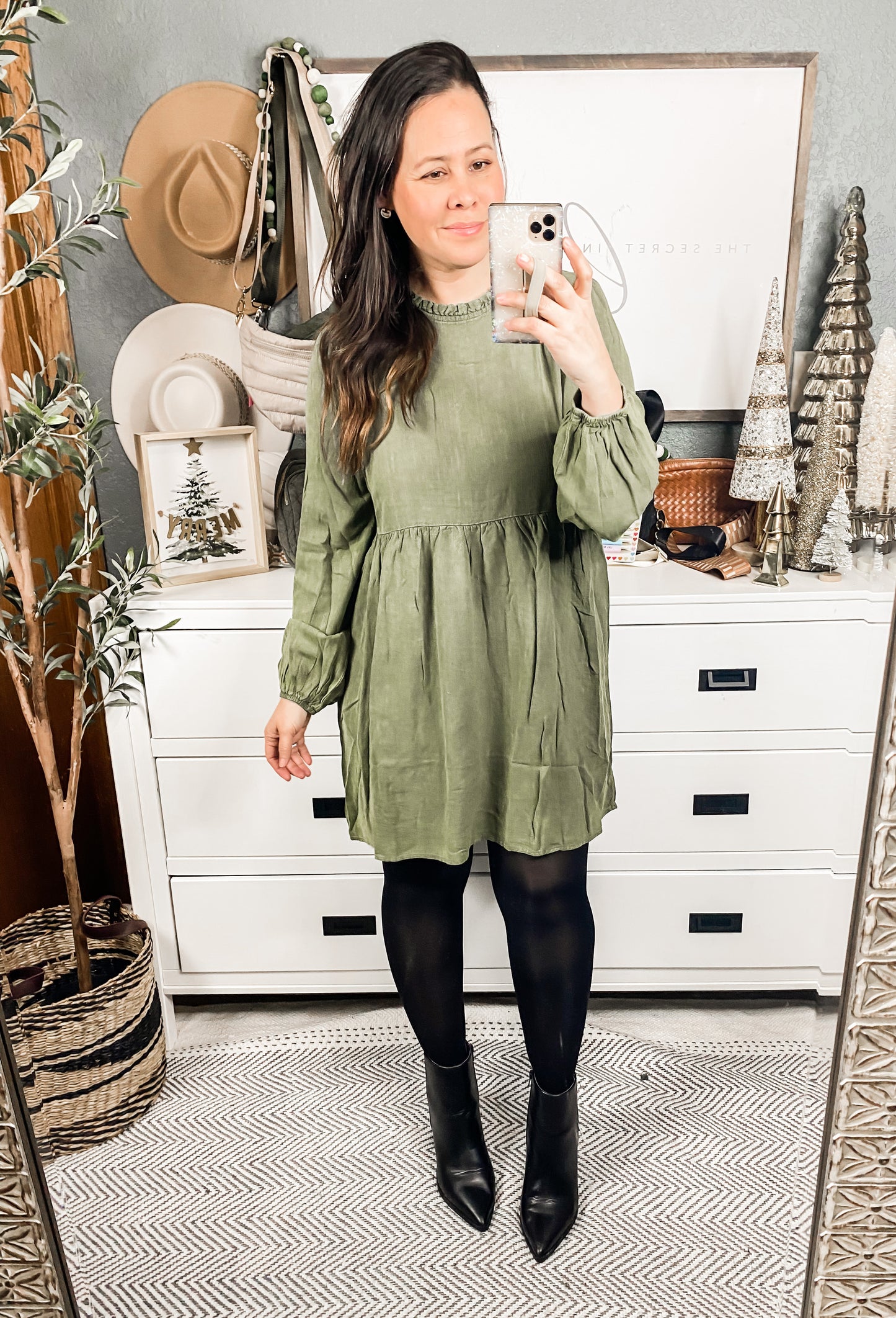 Washed Babydoll Dress - Green