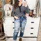 Stripe V Neck Button Down Sweater