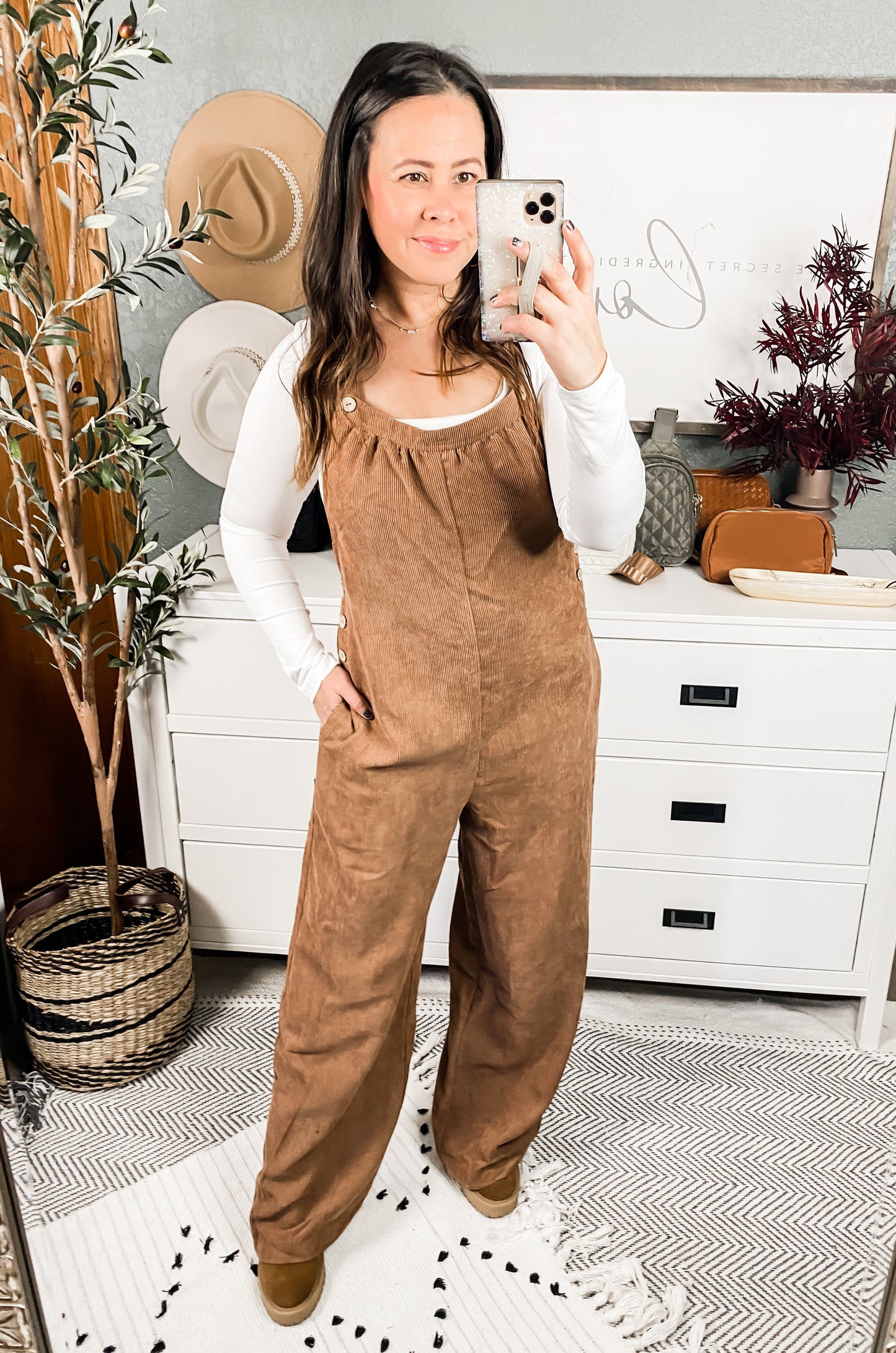 More Than Friends Corduroy Jumpsuit In Camel