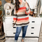 Multi Stripe Round Neck Long Sleeve Sweater with Pockets