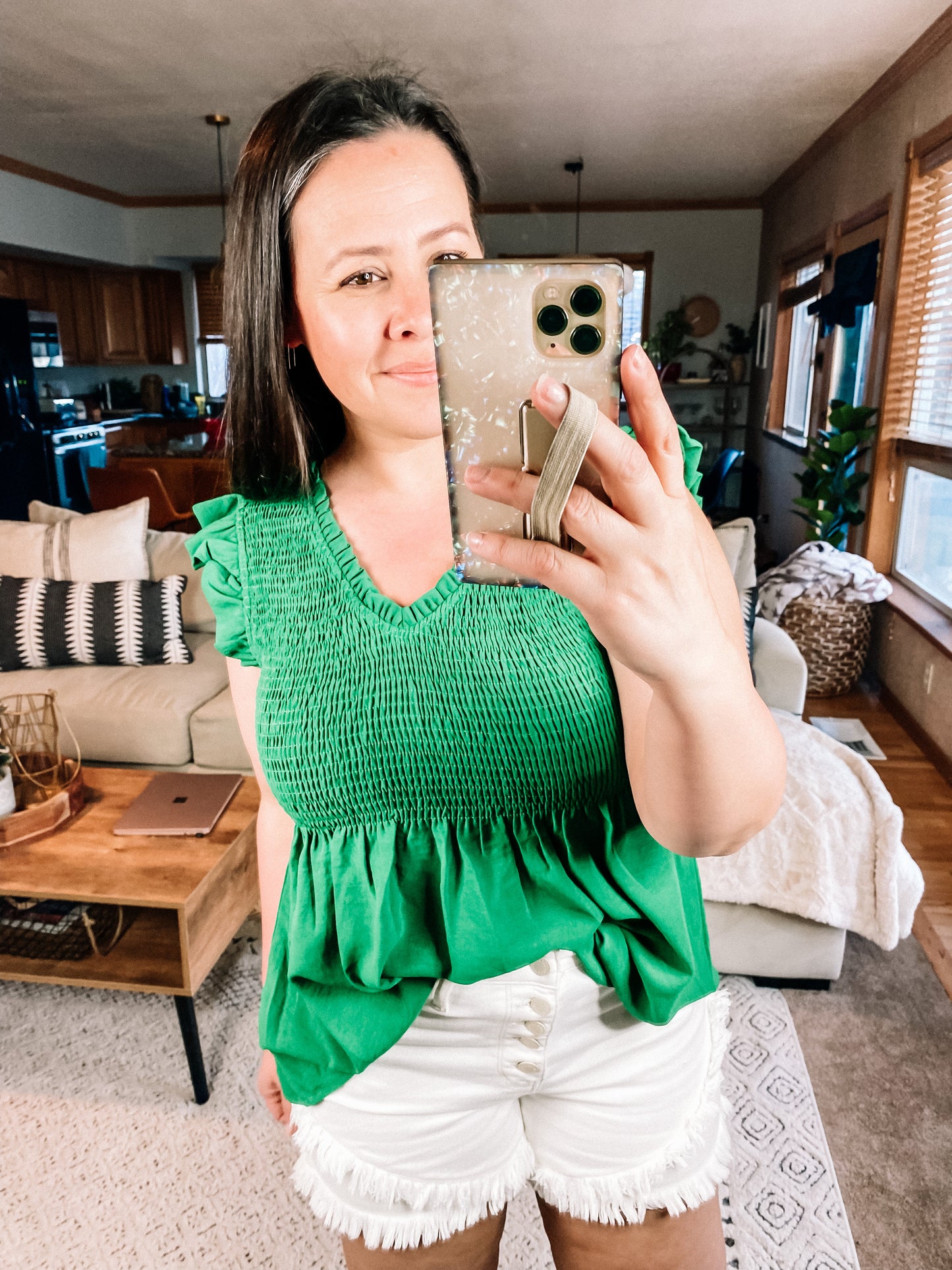 Talk About It Smocked V-Neck Top