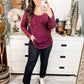 Long Sleeve Knit Top With Pocket In Burgundy