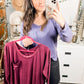 Long Sleeve Knit Top With Pocket In Burgundy
