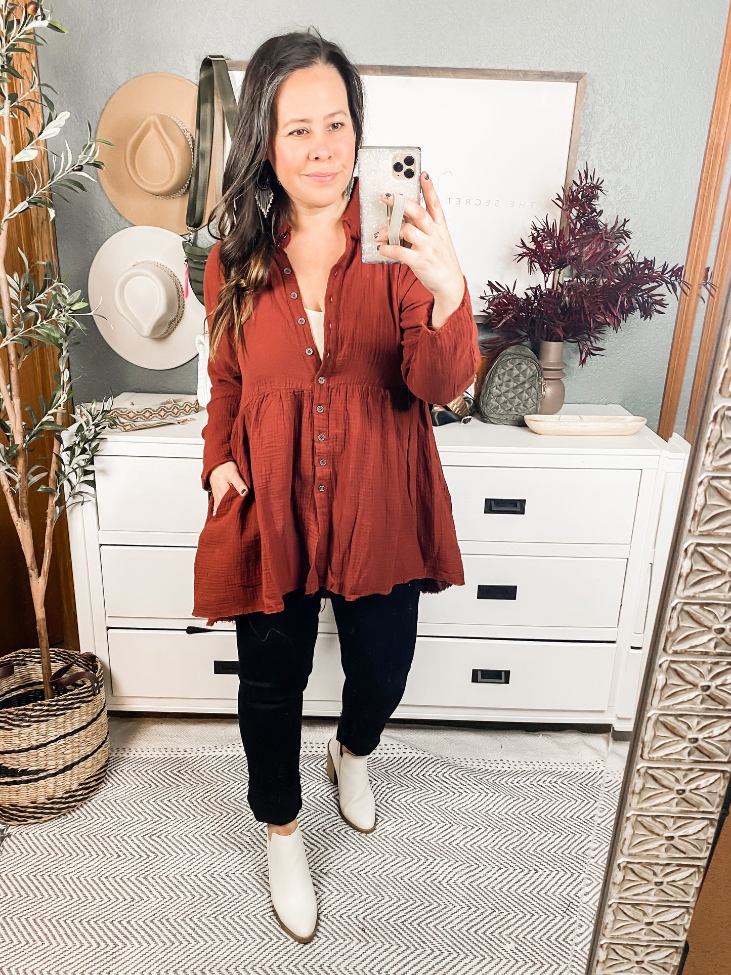 Peplum Raw Edge Shirt with Pockets