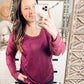 Long Sleeve Knit Top With Pocket In Burgundy