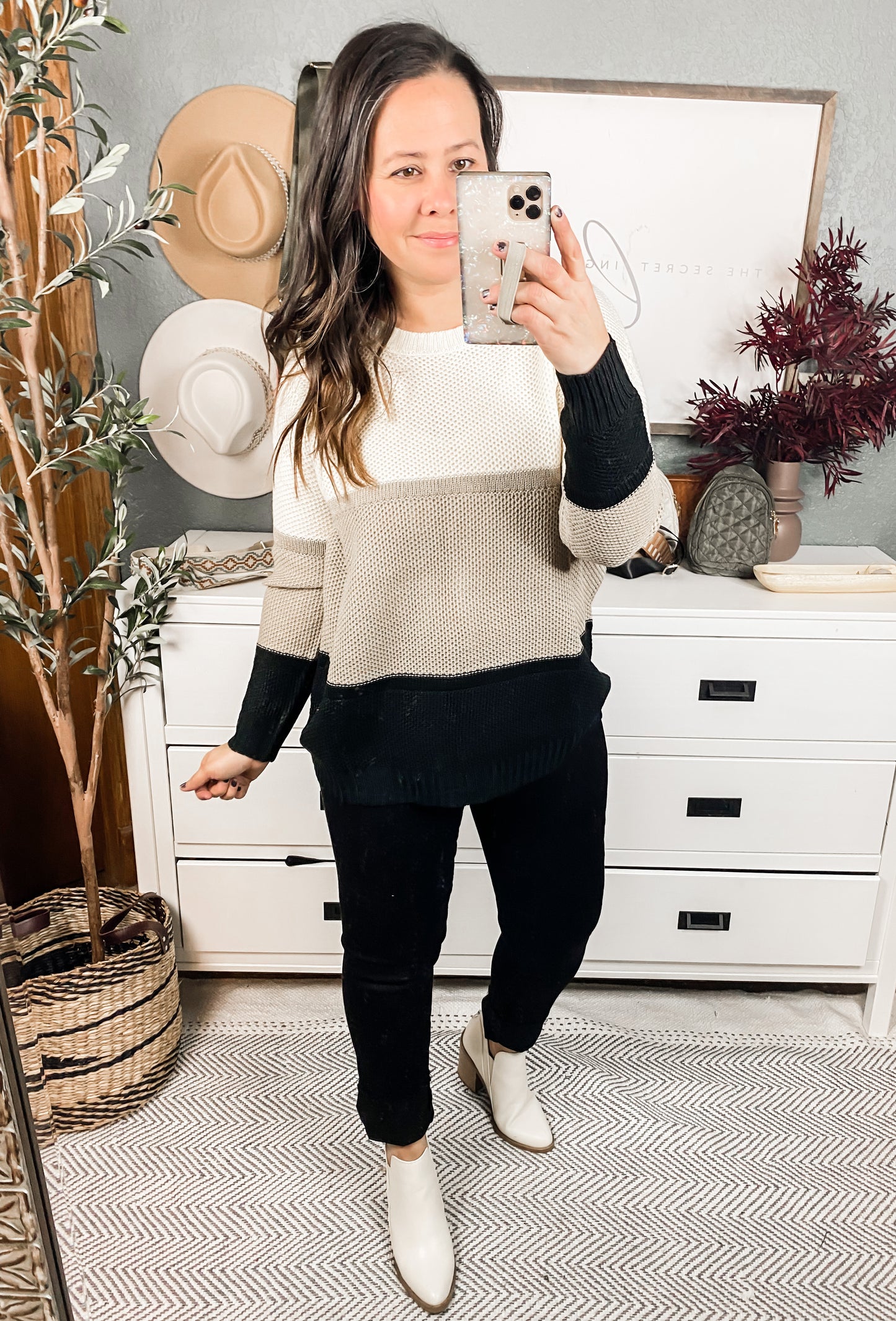 Hudson Color Block Sweater In Natural