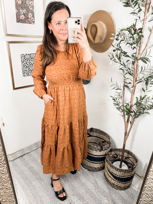 Great Things Long Sleeve Polka Dot Dress