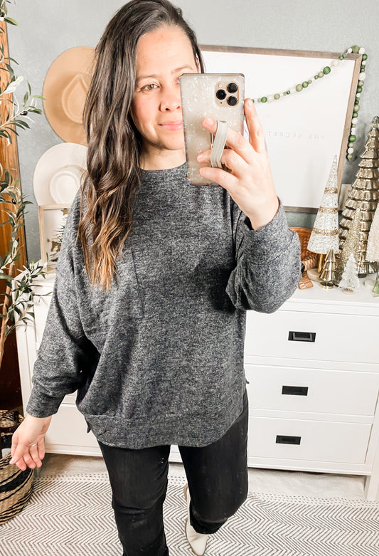 Brushed Drop Shoulder Sweater In Black