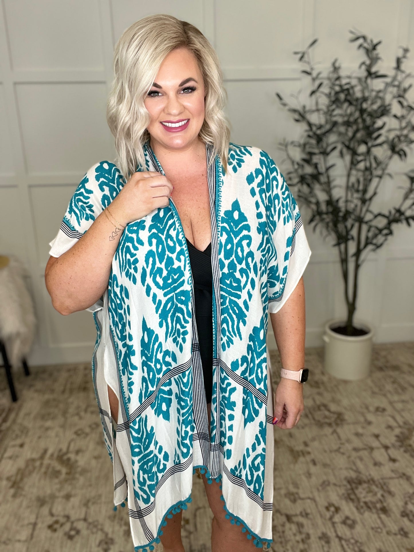 Side Trip Draped Kimono in Teal