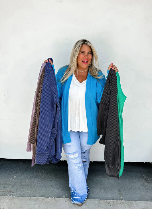 PREORDER: Reese Ribbed Cardigan in Seven Colors (Ships early/mid October)